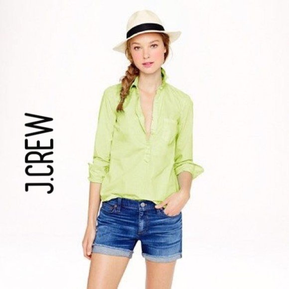 J. Crew Tops - J. Crew Classic Popover Shirt Citrus lime green 2